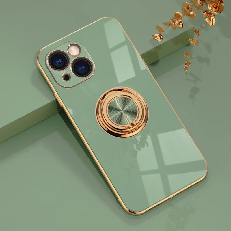 Electroplated Silicone Stand Protect Case For iPhone