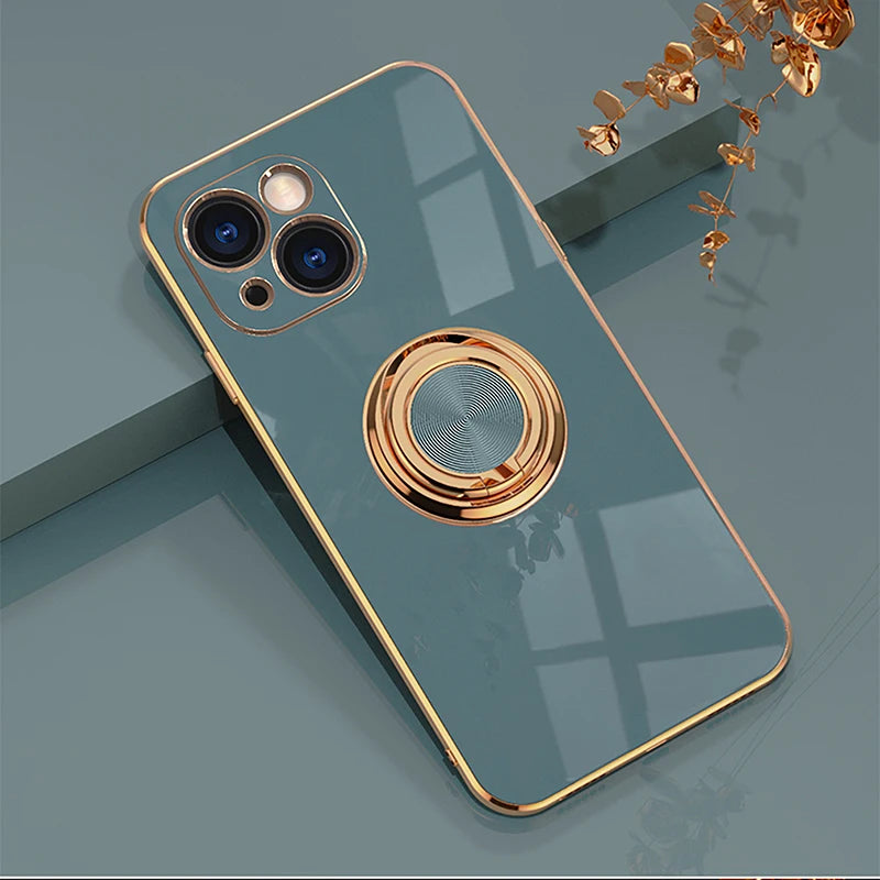 Electroplated Silicone Stand Protect Case For iPhone