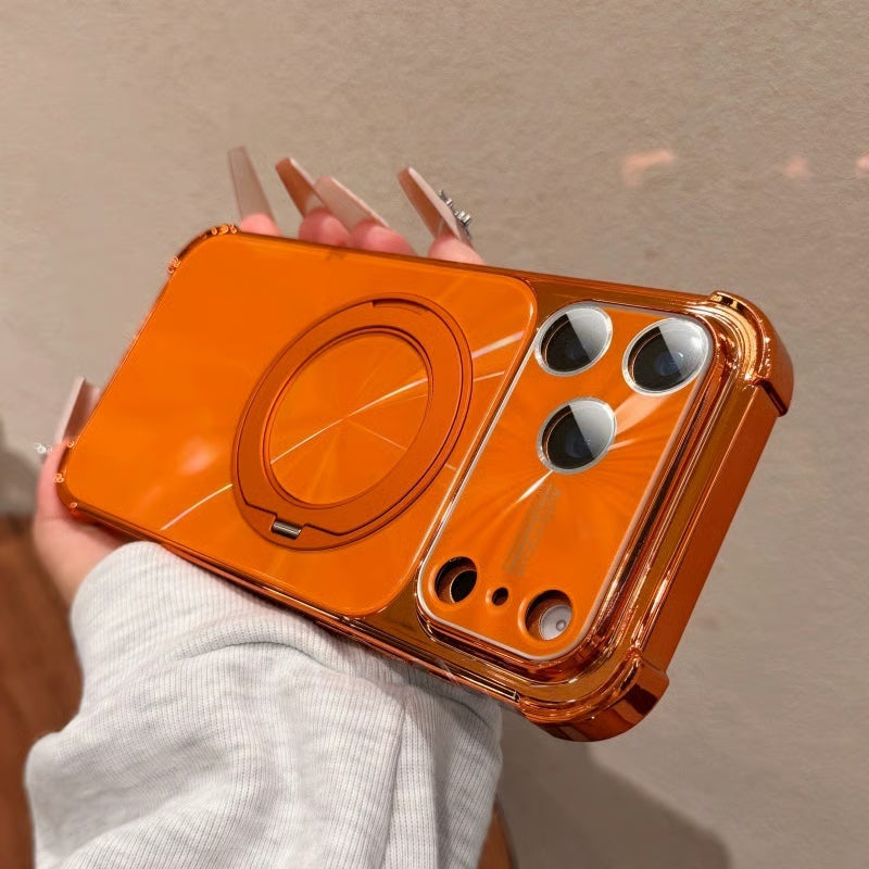 Electroplated laser rotating stand case for iPhone