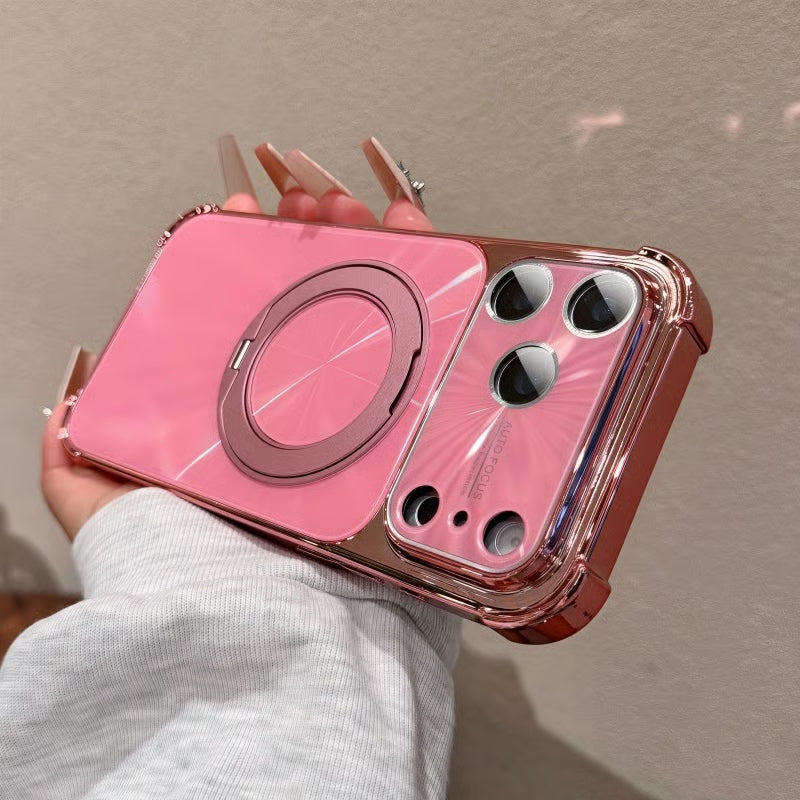 Electroplated laser rotating stand case for iPhone