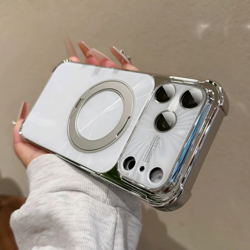 Electroplated laser rotating stand case for iPhone