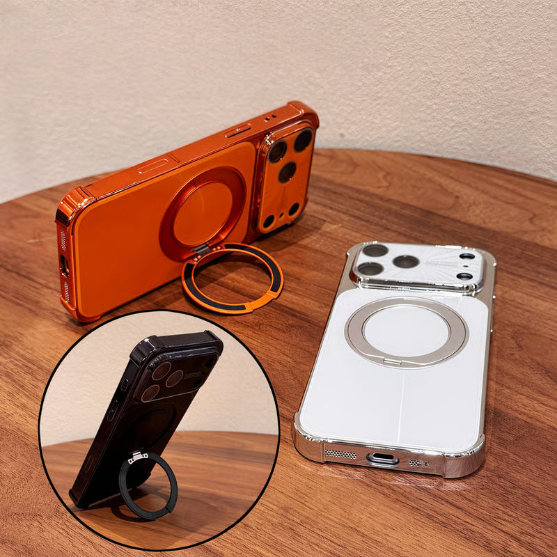 Electroplated laser rotating stand case for iPhone