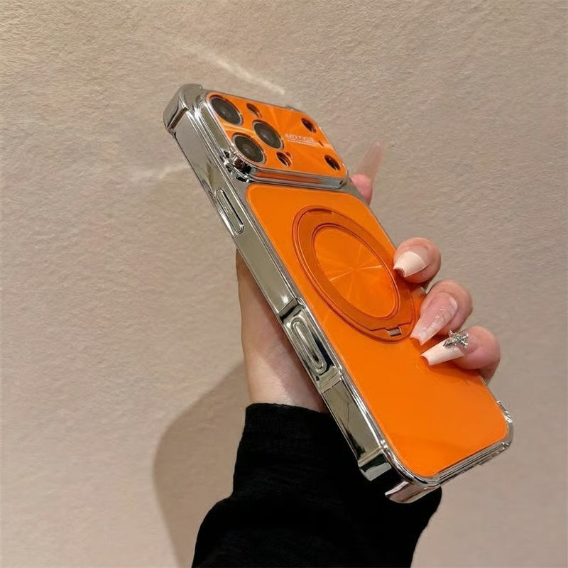 Electroplated laser rotating stand case for iPhone