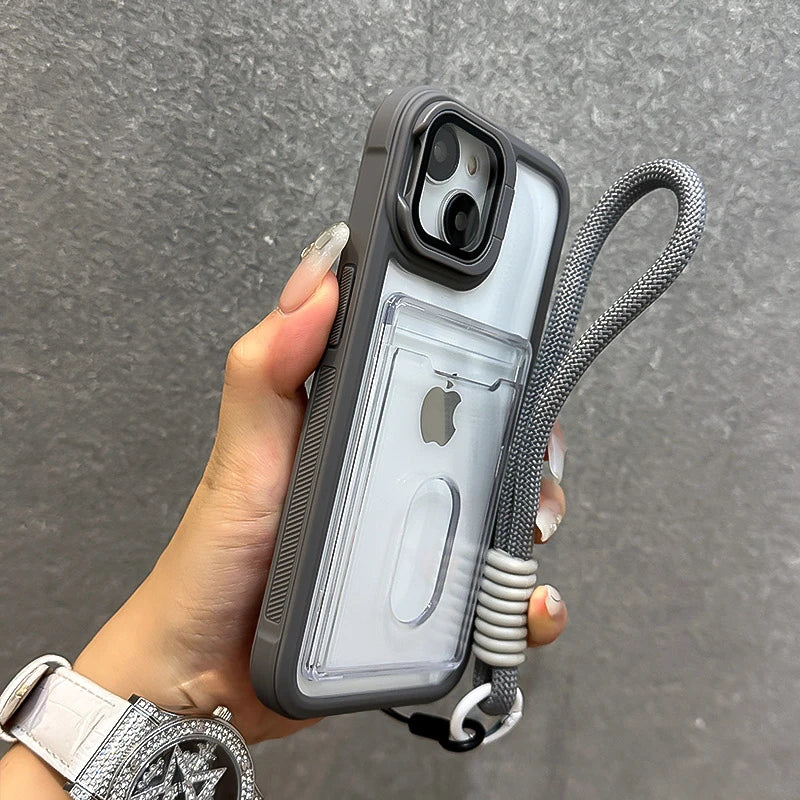 Fold Glass Lens Stand Slot Card Wallet Case For iPhone