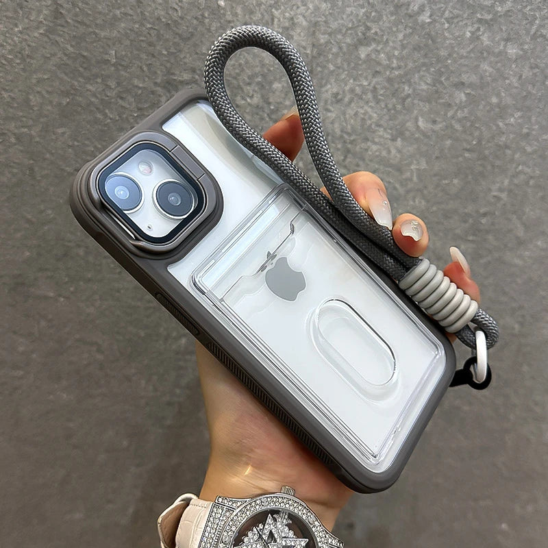 Fold Glass Lens Stand Slot Card Wallet Case For iPhone