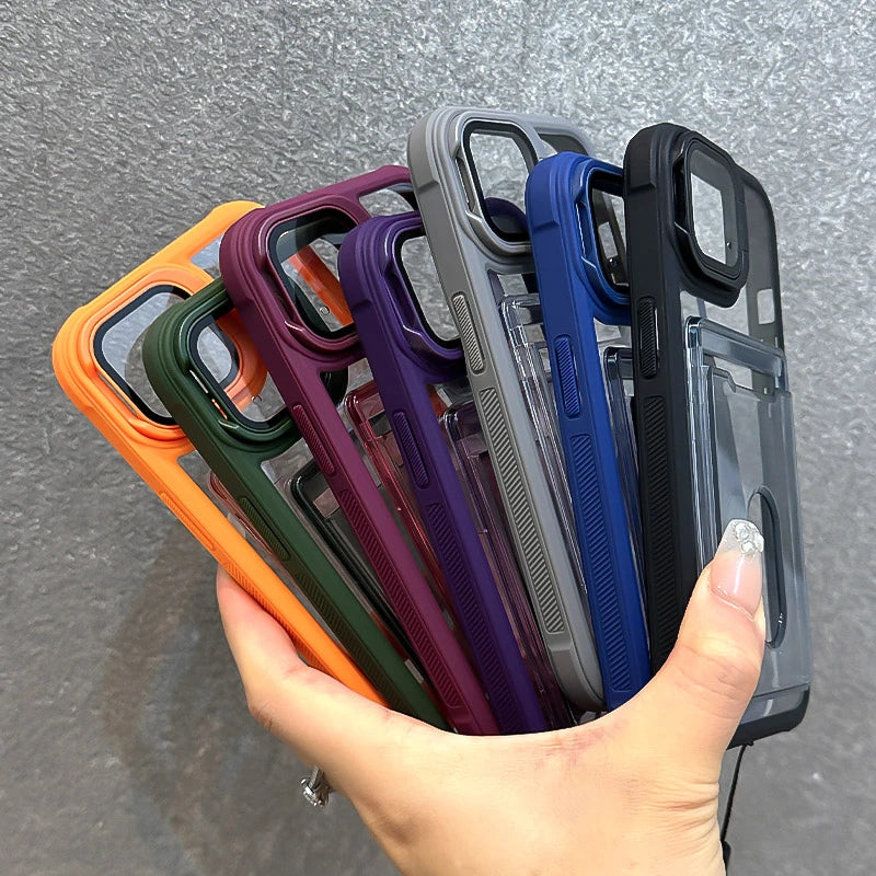 Fold Glass Lens Stand Slot Card Wallet Case For iPhone