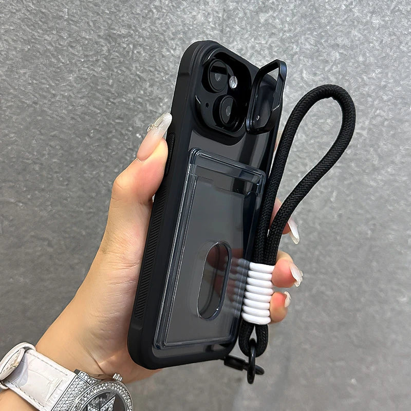 Fold Glass Lens Stand Slot Card Wallet Case For iPhone