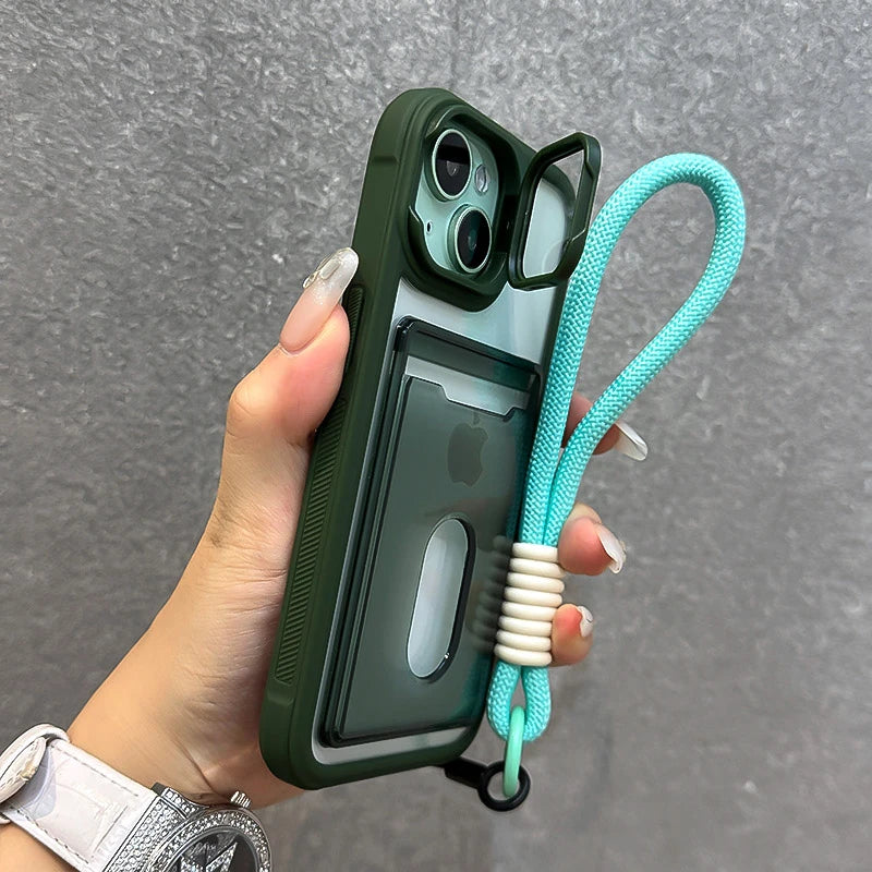 Fold Glass Lens Stand Slot Card Wallet Case For iPhone