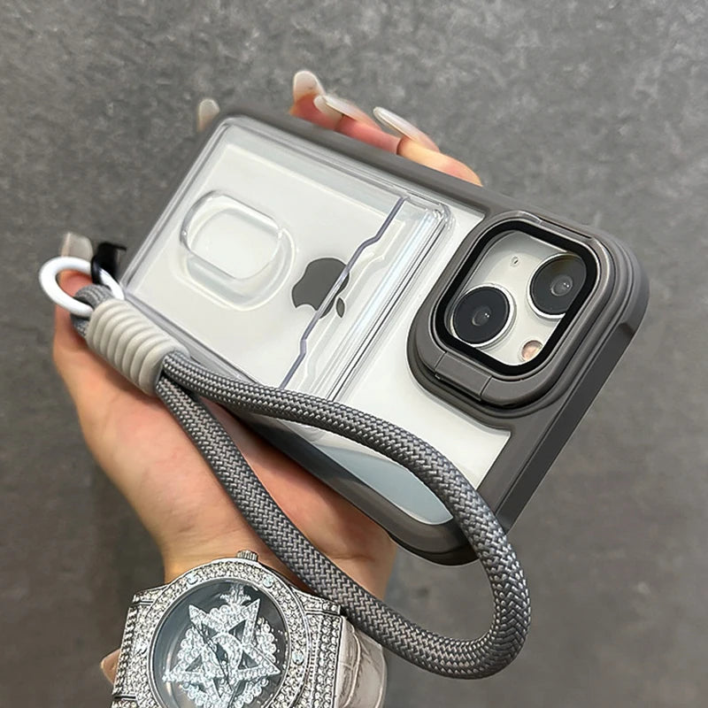 Fold Glass Lens Stand Slot Card Wallet Case For iPhone