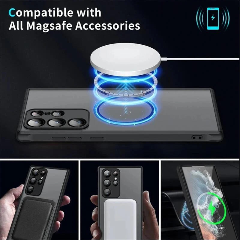 Solid color silicone shockproof magnetic charging phone case suitable for Samsung