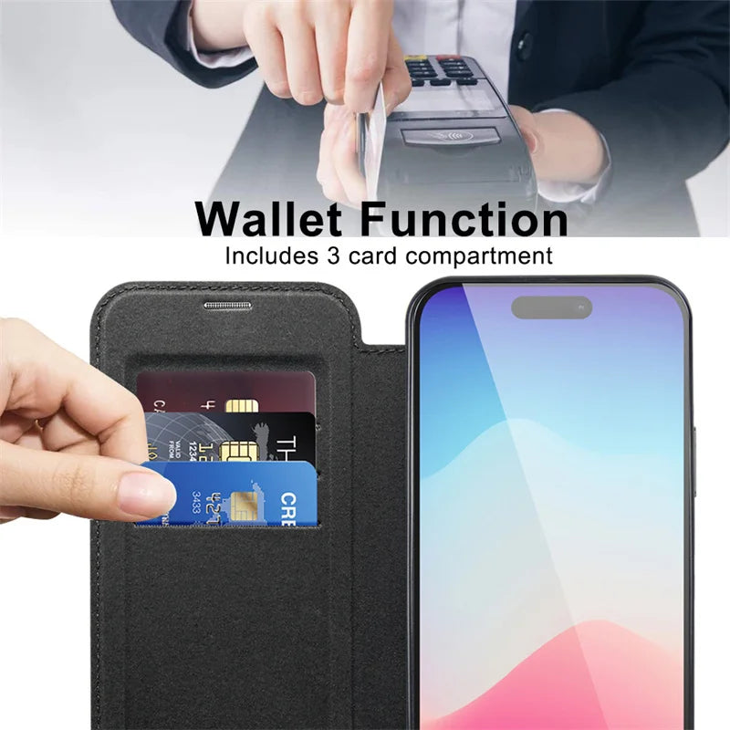 Luxury TPU Magnetic  Flip Wallet Card Slot Leather Case For iPhone