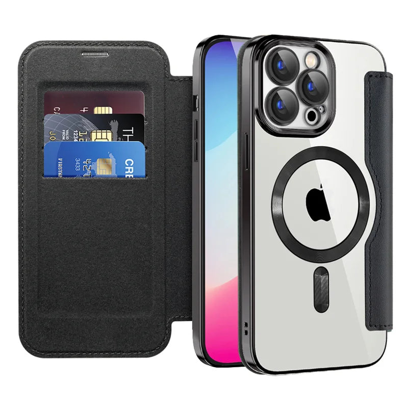 Luxury TPU Magnetic  Flip Wallet Card Slot Leather Case For iPhone