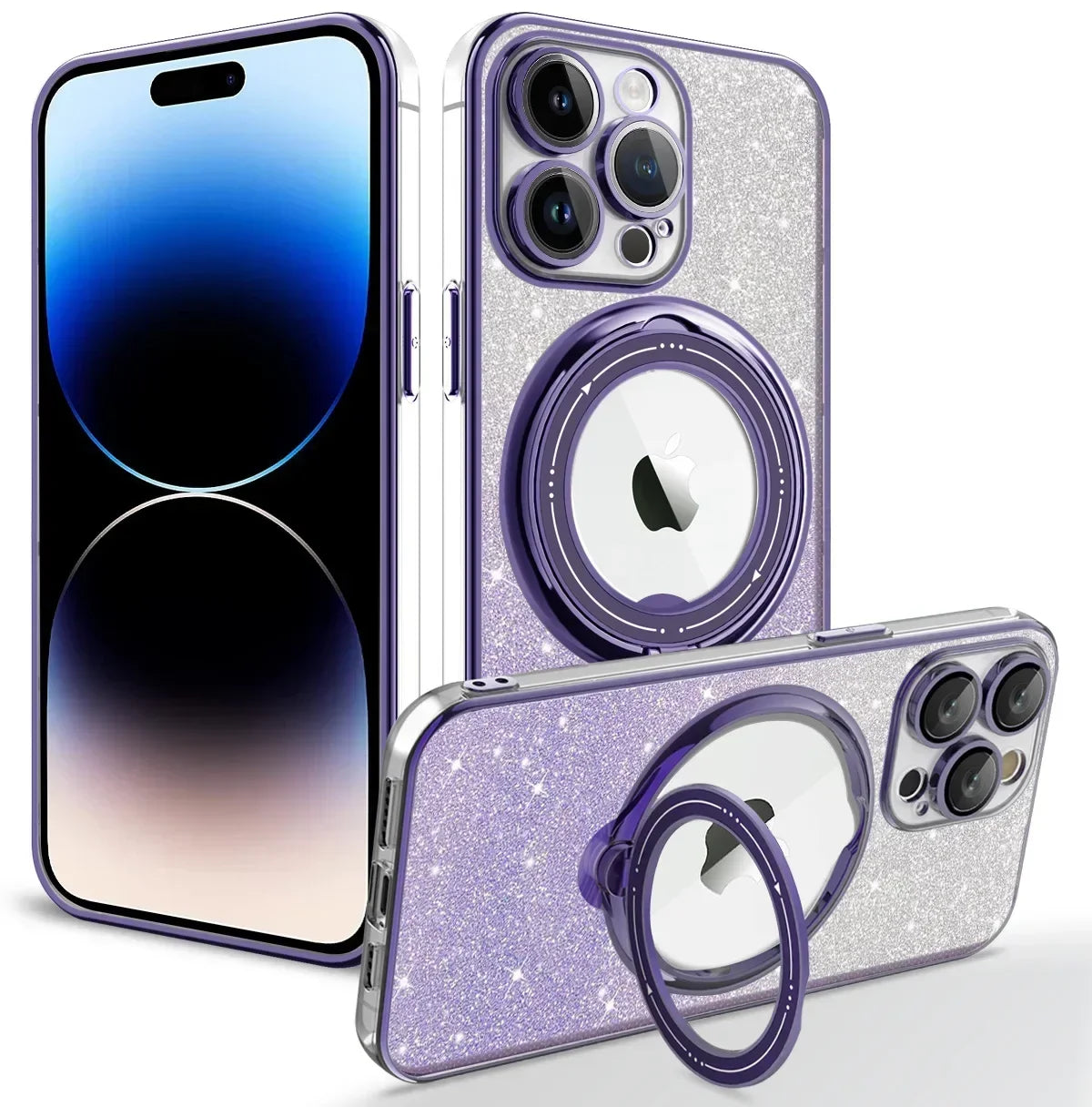 Magnetic Wireless Charging  Luxury Glitter With Holder Stand Case For iPhone