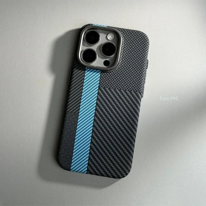 Carbon Fiber Abstract Geometric MagSafe Cover Magnetic Charging Shell Camera Alloy Armor Fundas Case For iPhone
