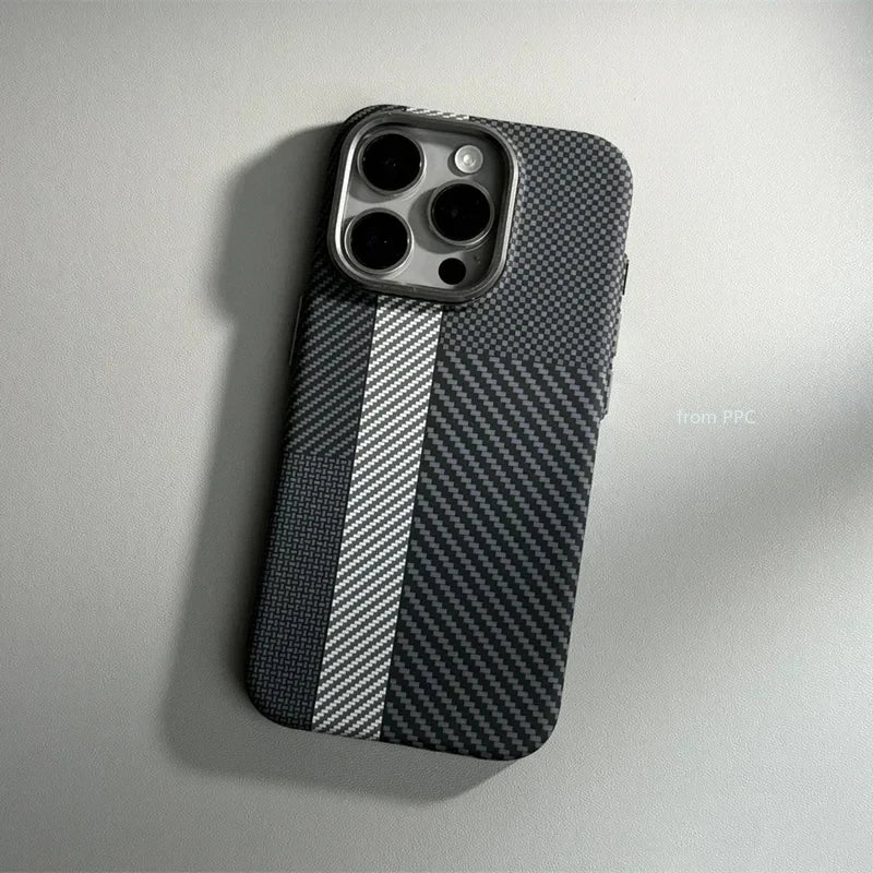 Carbon Fiber Abstract Geometric MagSafe Cover Magnetic Charging Shell Camera Alloy Armor Fundas Case For iPhone
