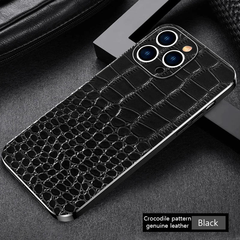 Genuine Leather Luxury Soft Edges Shockproof Case With Camera Protection Cover for iPhone