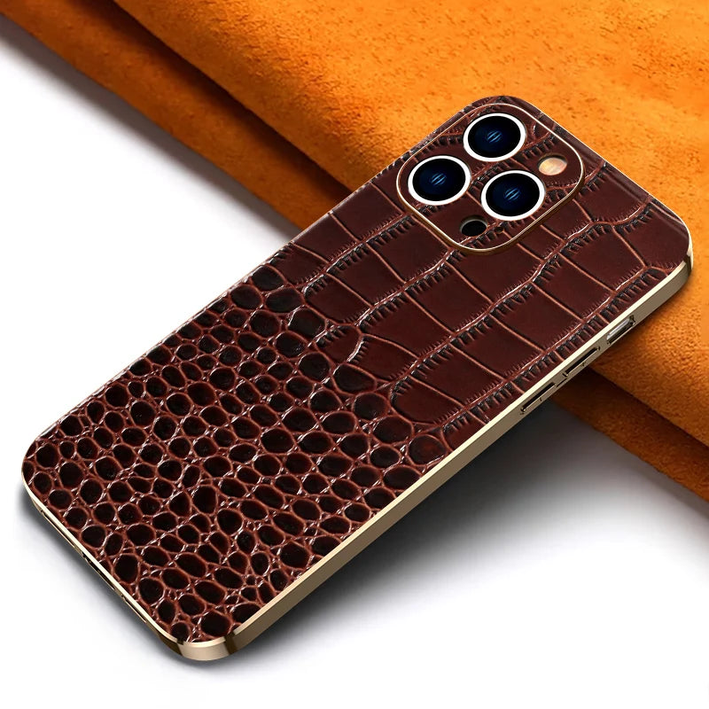 Genuine Leather Luxury Soft Edges Shockproof Case With Camera Protection Cover for iPhone