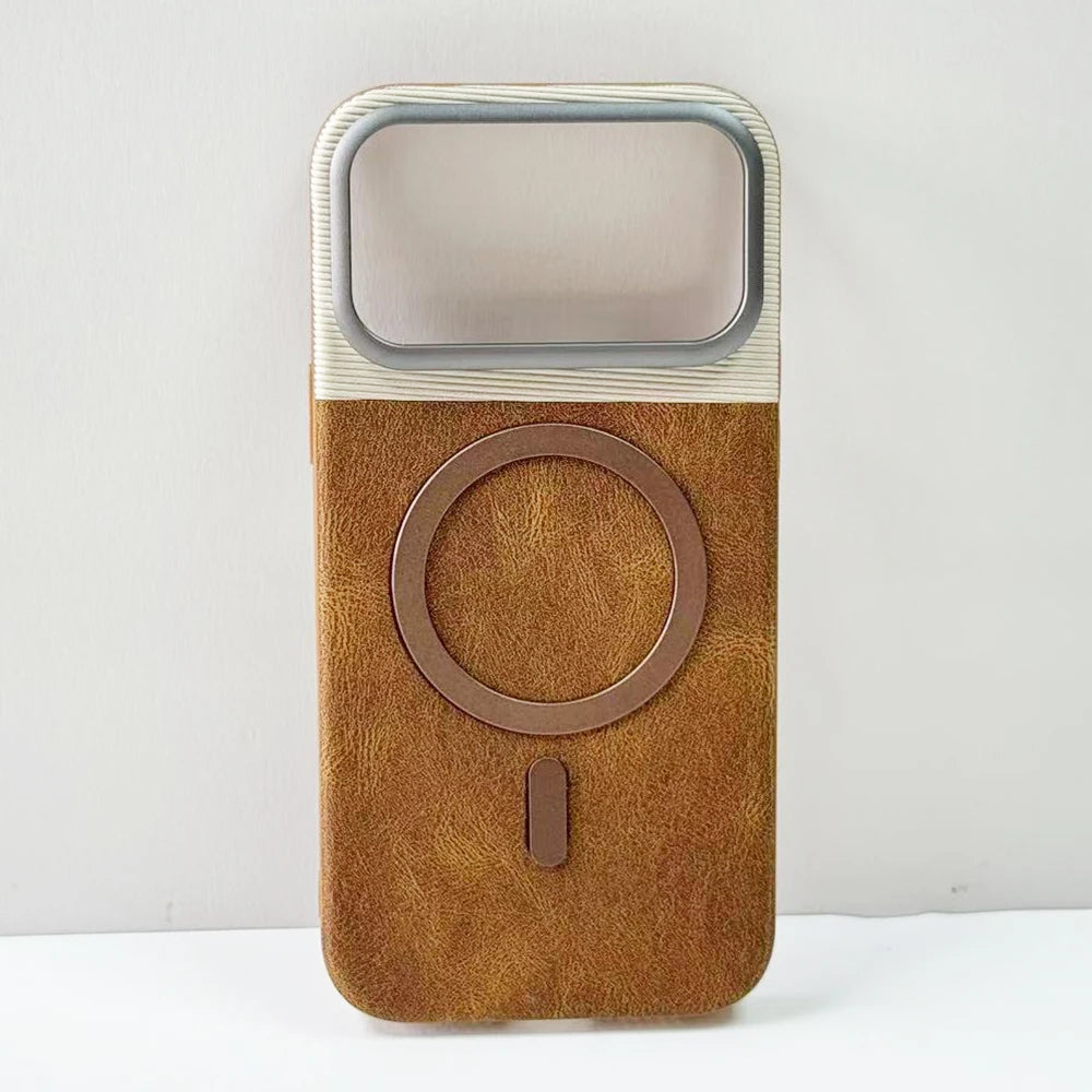 Dual-color leather case with alloy lens cover for iPhone