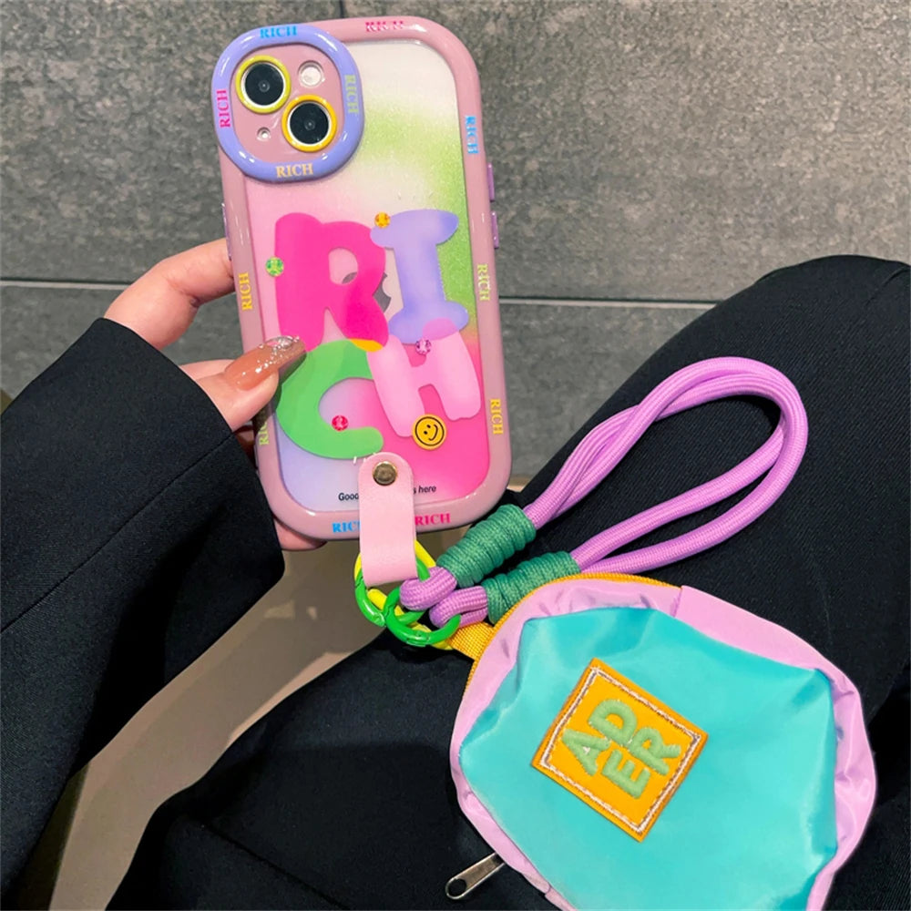 Cute Colorful Coin Purse Crossbody Lanyard Case For iPhone