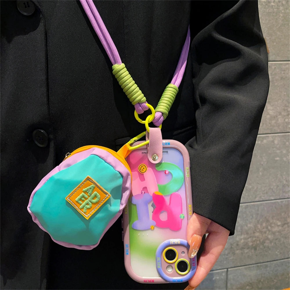 Cute Colorful Coin Purse Crossbody Lanyard Case For iPhone