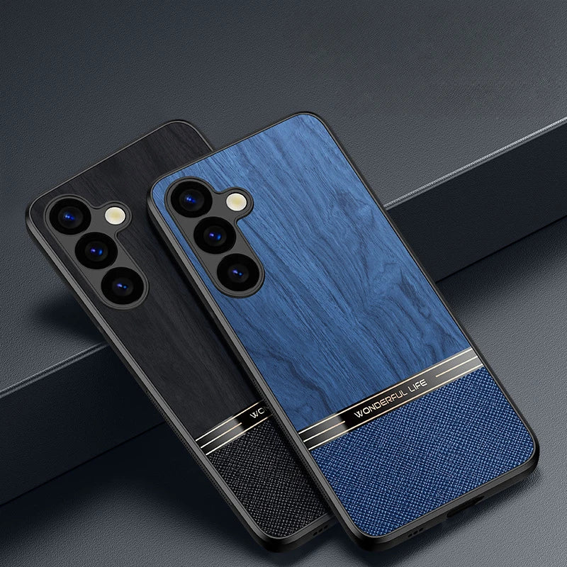 Imitation Wood Grain Leather Shockproof Case for Samsung
