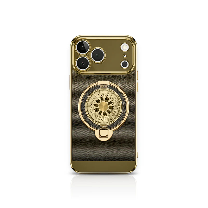 Electroplated heat dissipation mesh case with gyroscope stand for iPhone