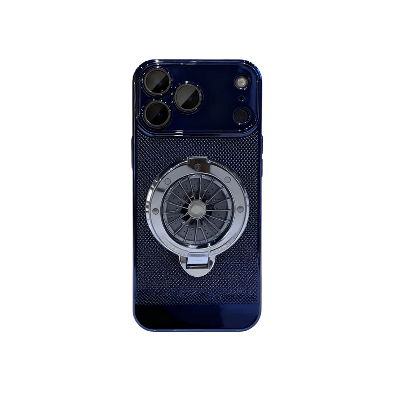 Electroplated heat dissipation mesh case with gyroscope stand for iPhone