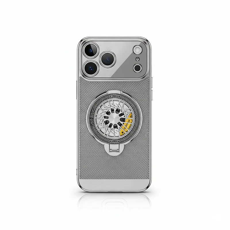 Electroplated heat dissipation mesh case with gyroscope stand for iPhone