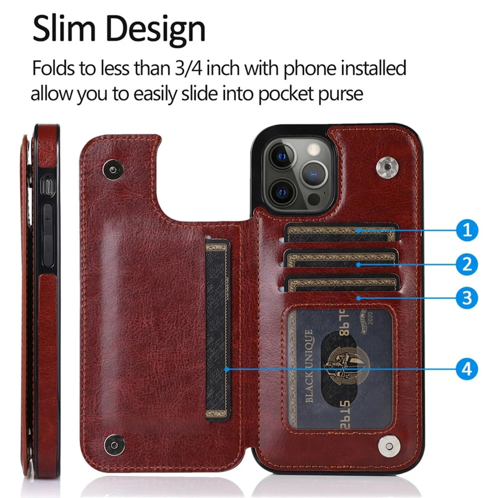 Flip Leather Wallet Case for iPhone