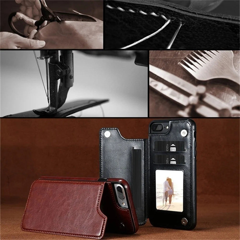 Flip Leather Wallet Case for iPhone