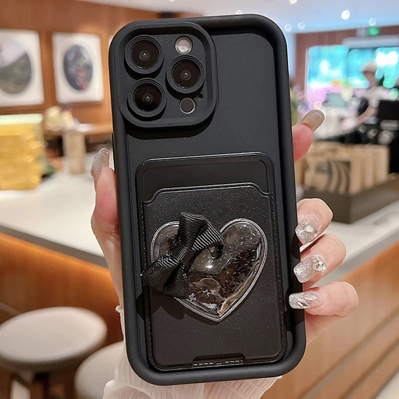 Cute 3D Love Card Bag Bracket Shockproof Candy Soft Case Phone Case Suitable for iPhone