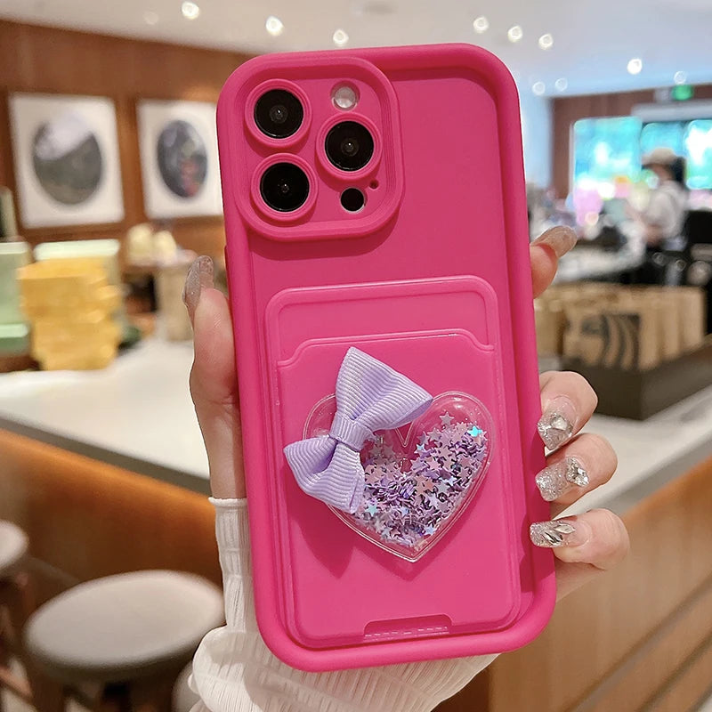 Cute 3D Love Card Bag Bracket Shockproof Candy Soft Case Phone Case Suitable for iPhone