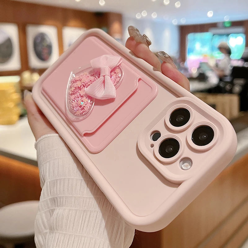 Cute 3D Love Card Bag Bracket Shockproof Candy Soft Case Phone Case Suitable for iPhone