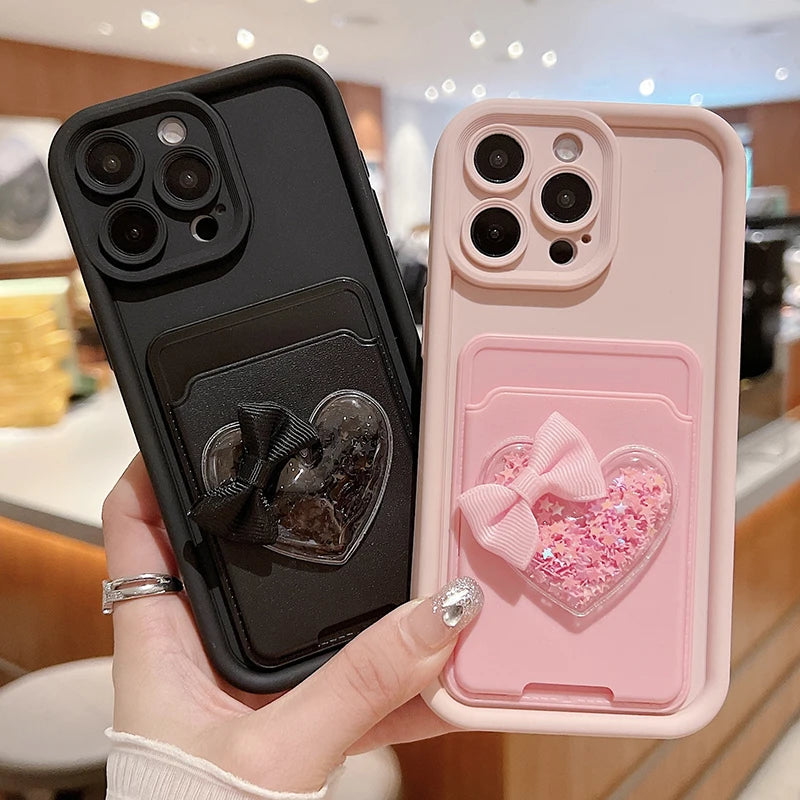 Cute 3D Love Card Bag Bracket Shockproof Candy Soft Case Phone Case Suitable for iPhone