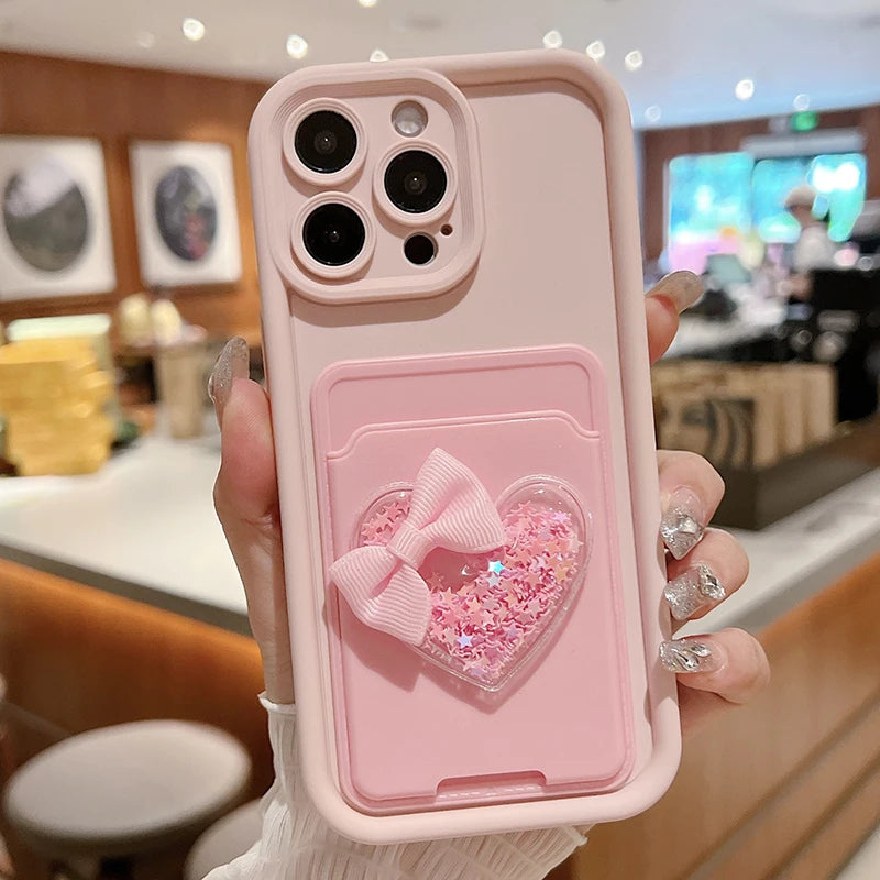 Cute 3D Love Card Bag Bracket Shockproof Candy Soft Case Phone Case Suitable for iPhone