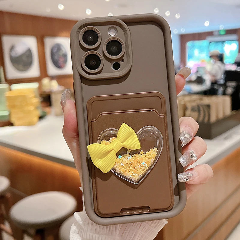 Cute 3D Love Card Bag Bracket Shockproof Candy Soft Case Phone Case Suitable for iPhone