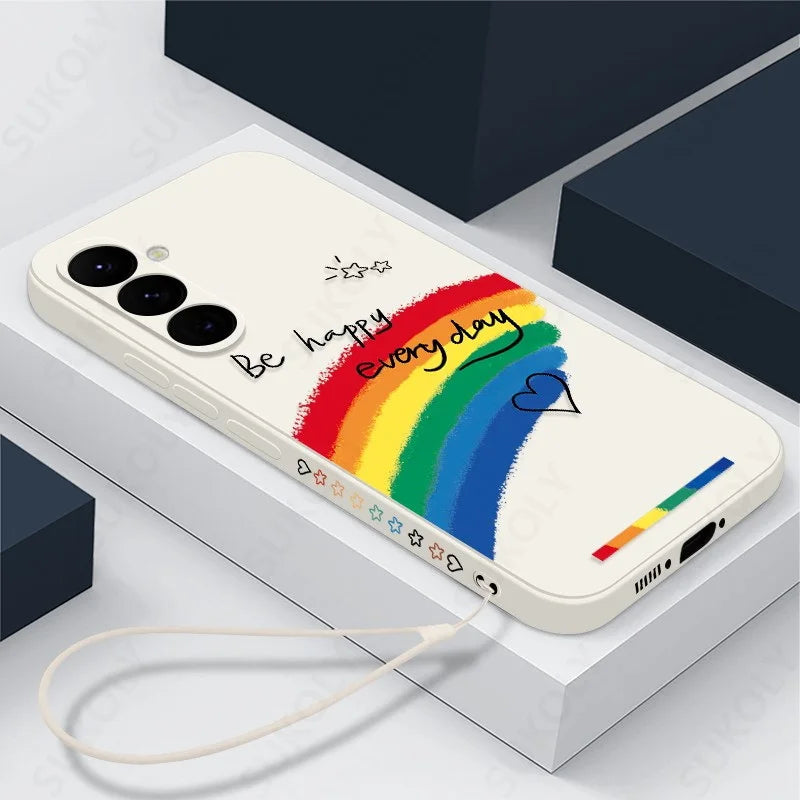 Luxury Colorful Rainbow Hand Lanyard Case For Samsung