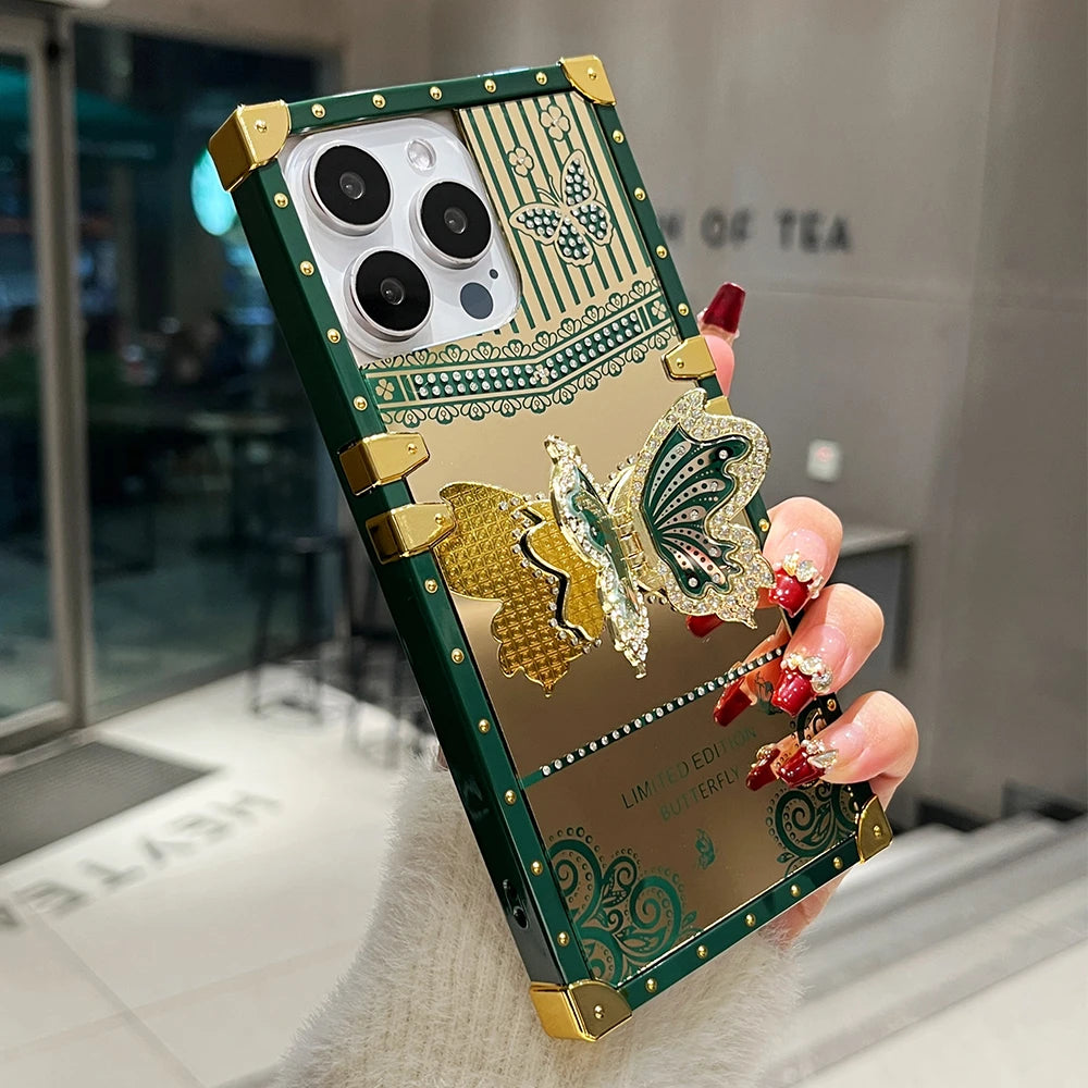 Luxury Diamond Butterfly Bracket Stand Phone Case For iPhone