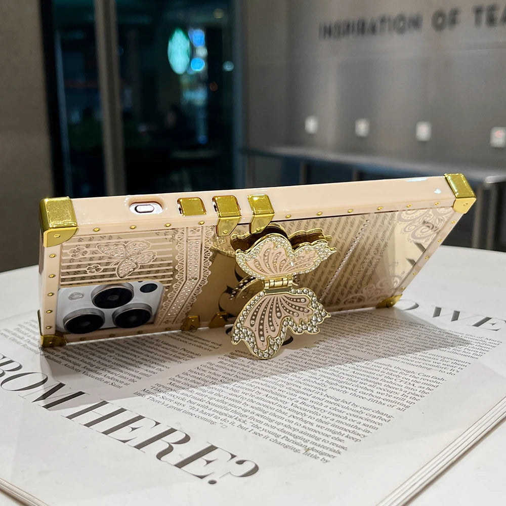 Luxury Diamond Butterfly Bracket Stand Phone Case For iPhone