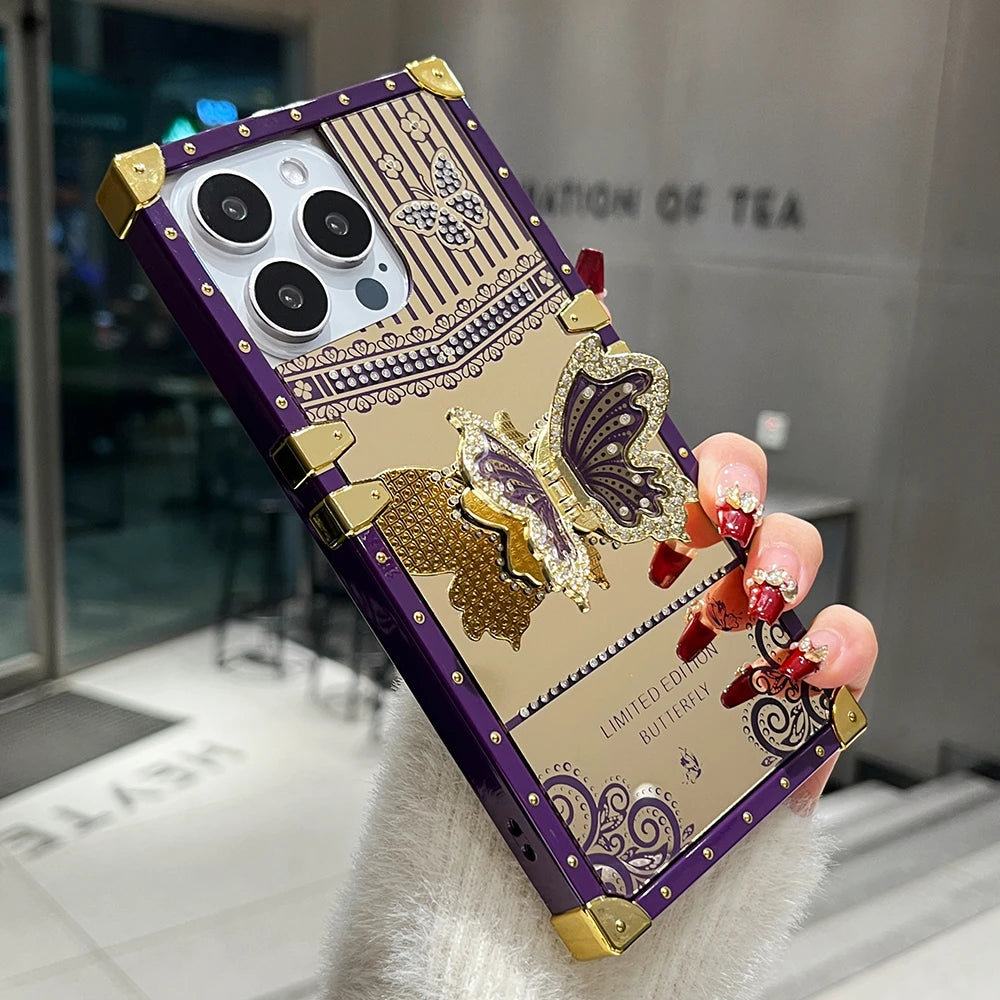 Luxury Diamond Butterfly Bracket Stand Phone Case For iPhone