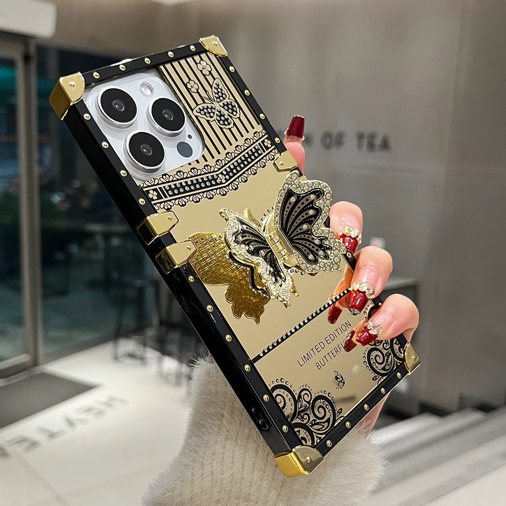 Luxury Diamond Butterfly Bracket Stand Phone Case For iPhone