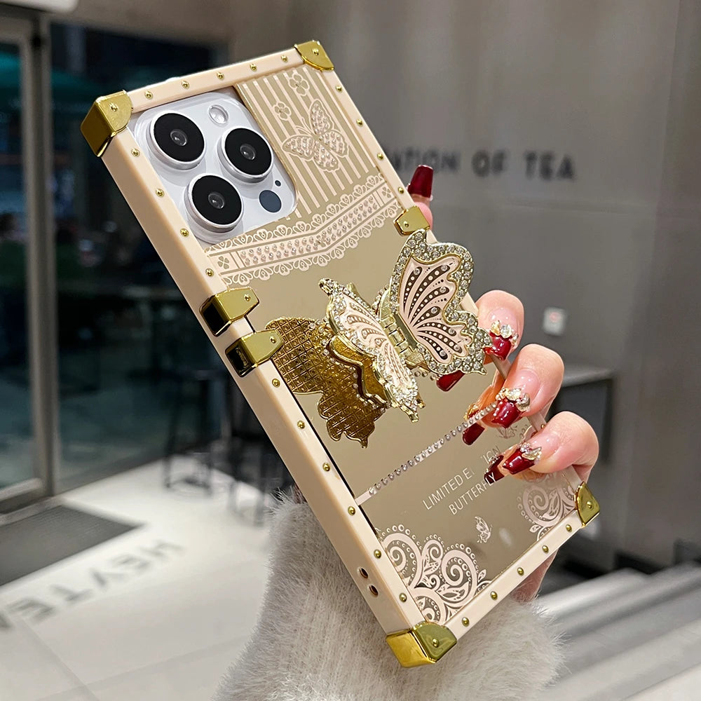 Luxury Diamond Butterfly Bracket Stand Phone Case For iPhone