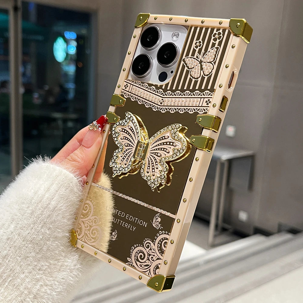 Luxury Diamond Butterfly Bracket Stand Phone Case For iPhone