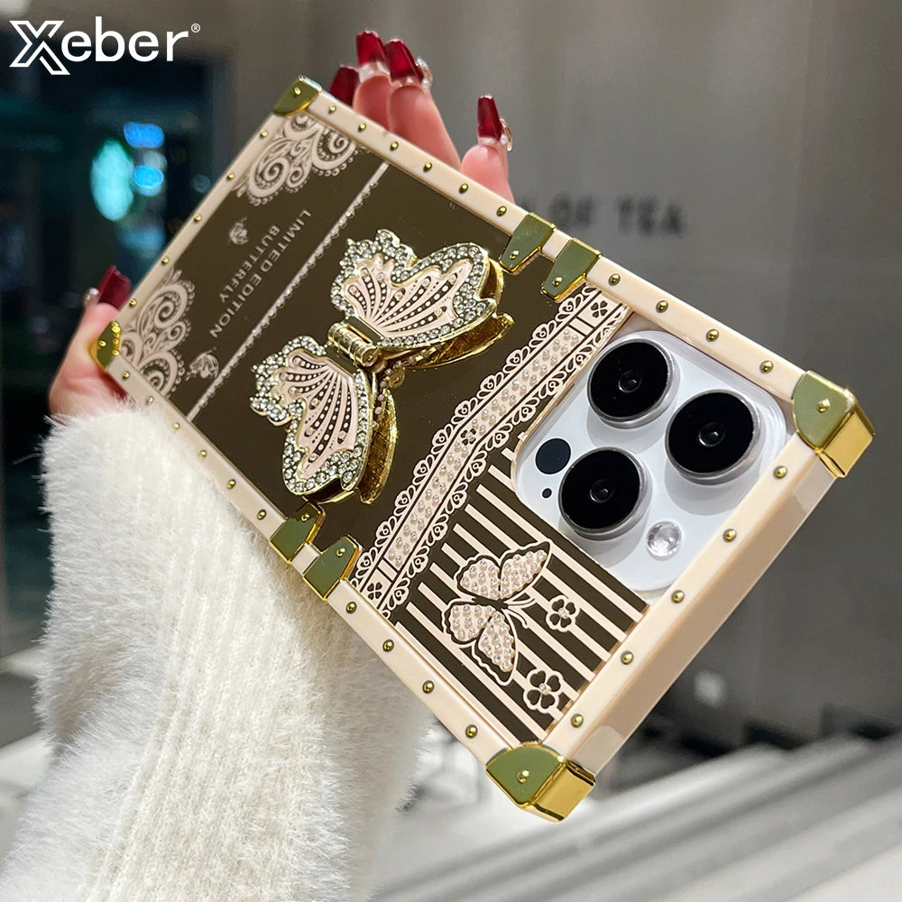 Luxury Diamond Butterfly Bracket Stand Phone Case For iPhone