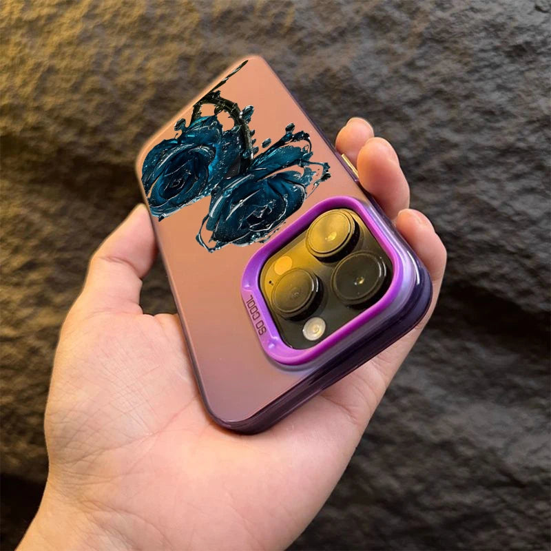 Luxury Ice Blue Rose Electroplate Silver IMD Case For iPhone