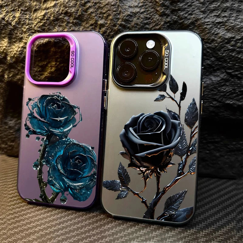 Luxury Ice Blue Rose Electroplate Silver IMD Case For iPhone
