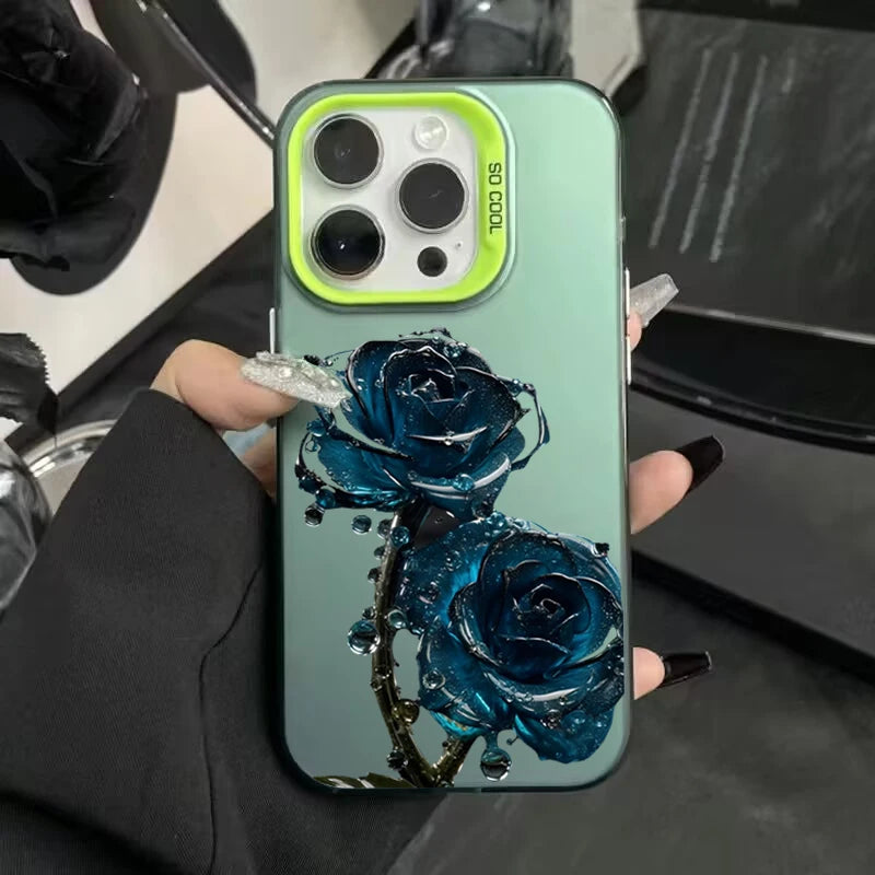 Luxury Ice Blue Rose Electroplate Silver IMD Case For iPhone