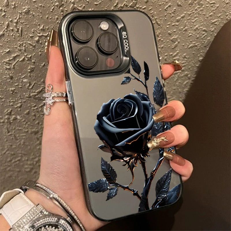 Luxury Ice Blue Rose Electroplate Silver IMD Case For iPhone