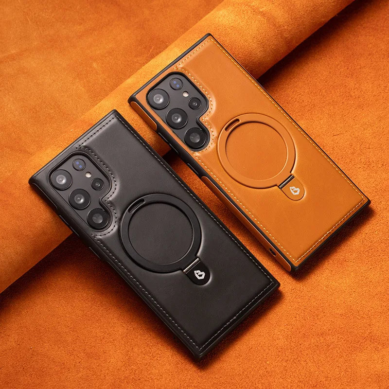 Luxury magnetic bracket PU leather wireless charging phone case suitable for Samsung