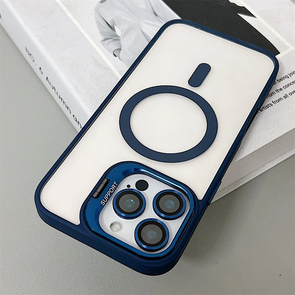 Luxury shock-absorbing glass lens protective case for iPhone